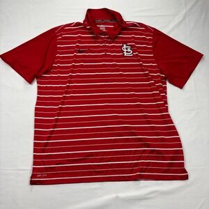 Nike St Louis Cardinals MLB Dri-Fit Striped Golf Polo Shirt XXL Red White Mens